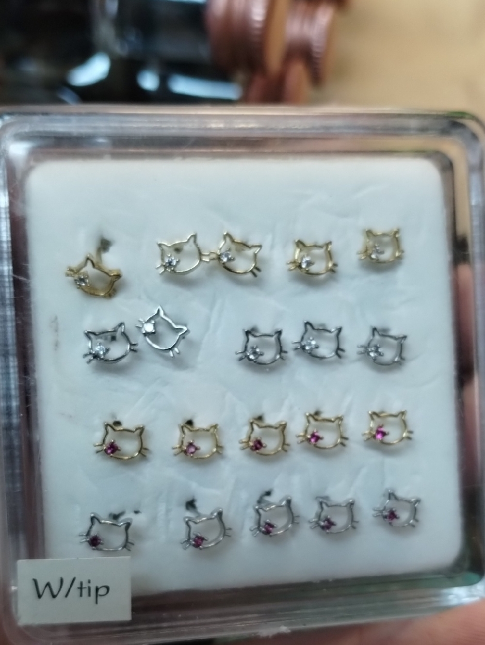 Single 1 Stud Nose Ring 18 Kgp Over Ss - Gold & Silver with Crystal Accents